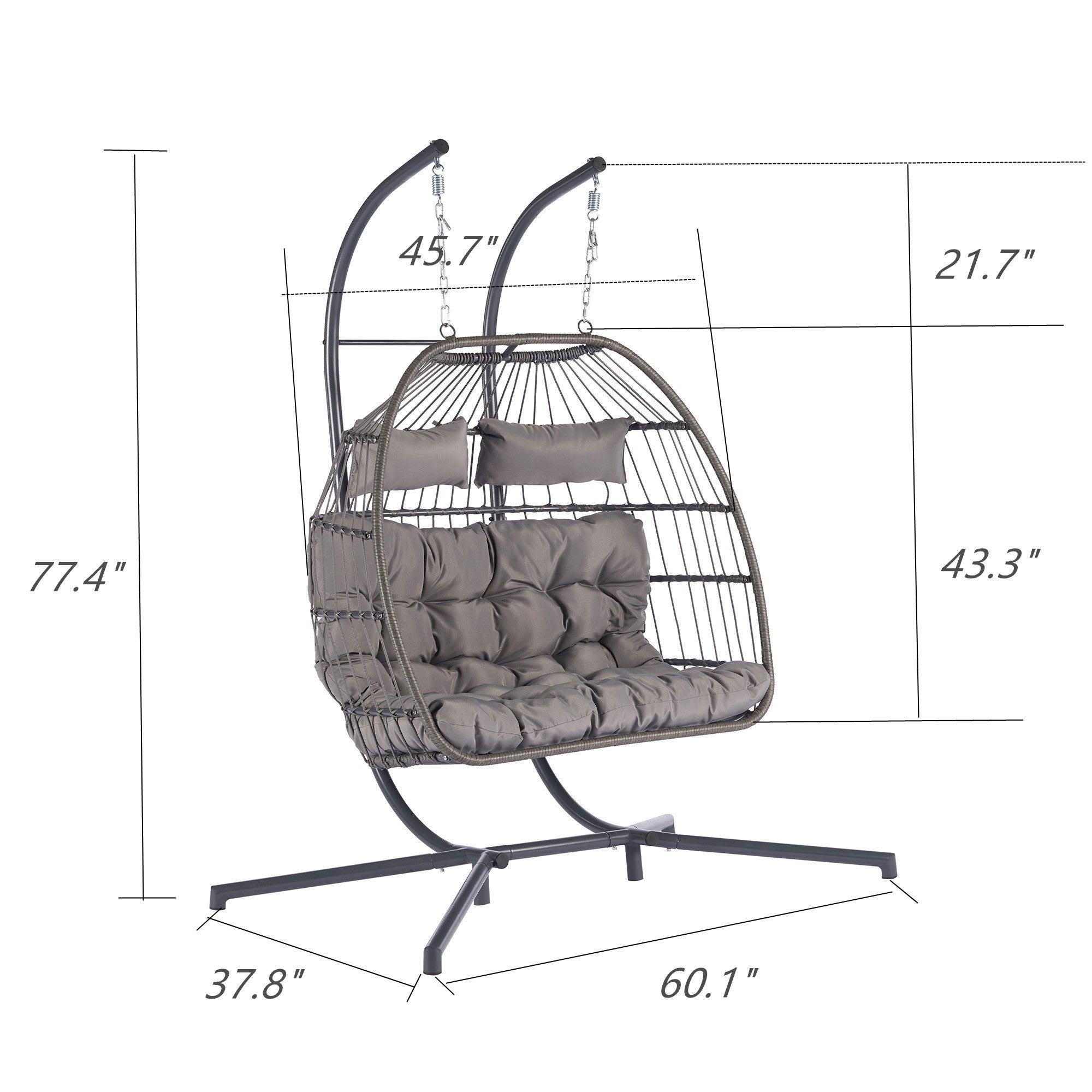 Royard Oaktree Double Swing Egg Chair with Stand Large 2 Person Wicker Loveseat Hanging Chairs with Cushions Indoor Outdoor Rattan Hammock Chair for Patio Backyard Balcony