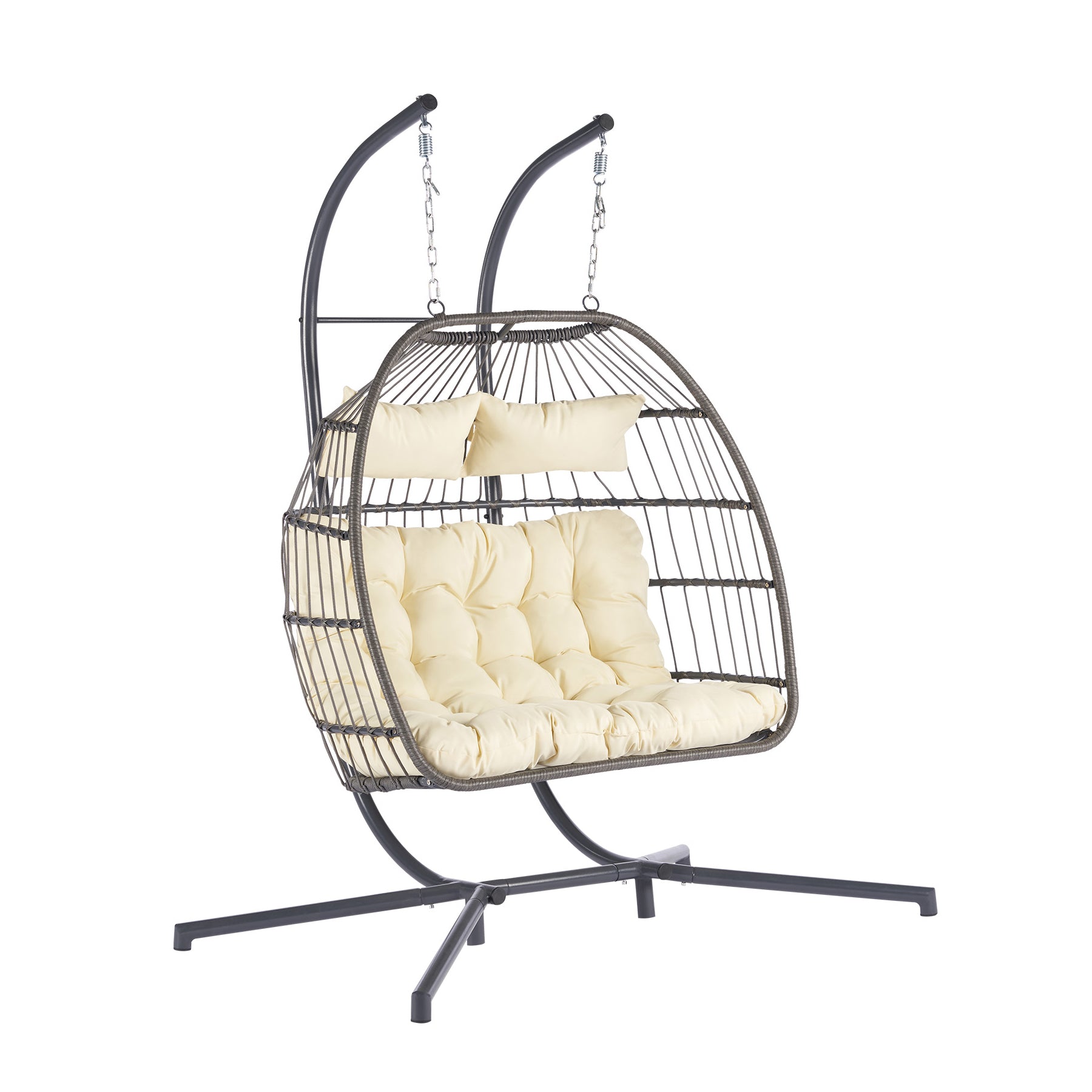 Royard Oaktree Double Swing Egg Chair with Stand Large 2 Person Wicker Loveseat Hanging Chairs with Cushions Indoor Outdoor Rattan Hammock Chair for Patio Backyard Balcony