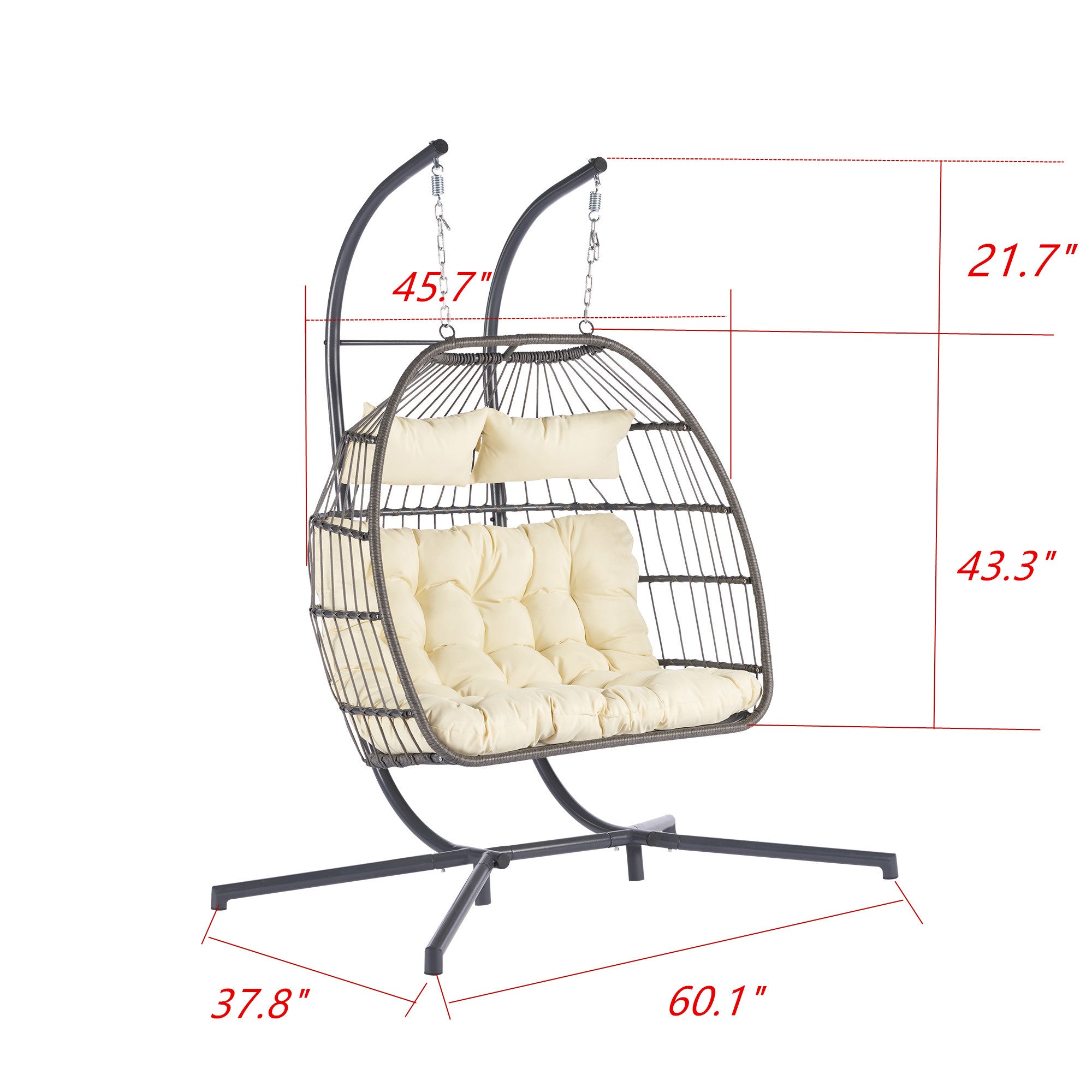 Royard Oaktree Double Swing Egg Chair with Stand Large 2 Person Wicker Loveseat Hanging Chairs with Cushions Indoor Outdoor Rattan Hammock Chair for Patio Backyard Balcony