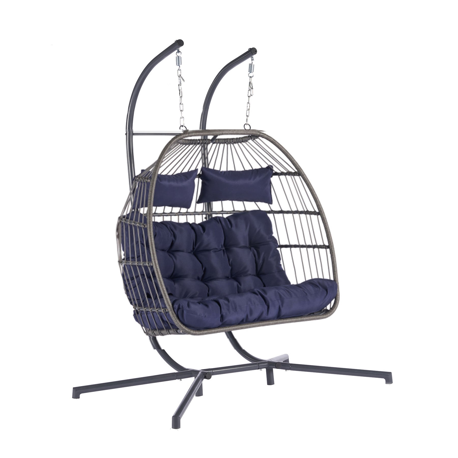 Royard Oaktree Double Swing Egg Chair with Stand Large 2 Person Wicker Loveseat Hanging Chairs with Cushions Indoor Outdoor Rattan Hammock Chair for Patio Backyard Balcony