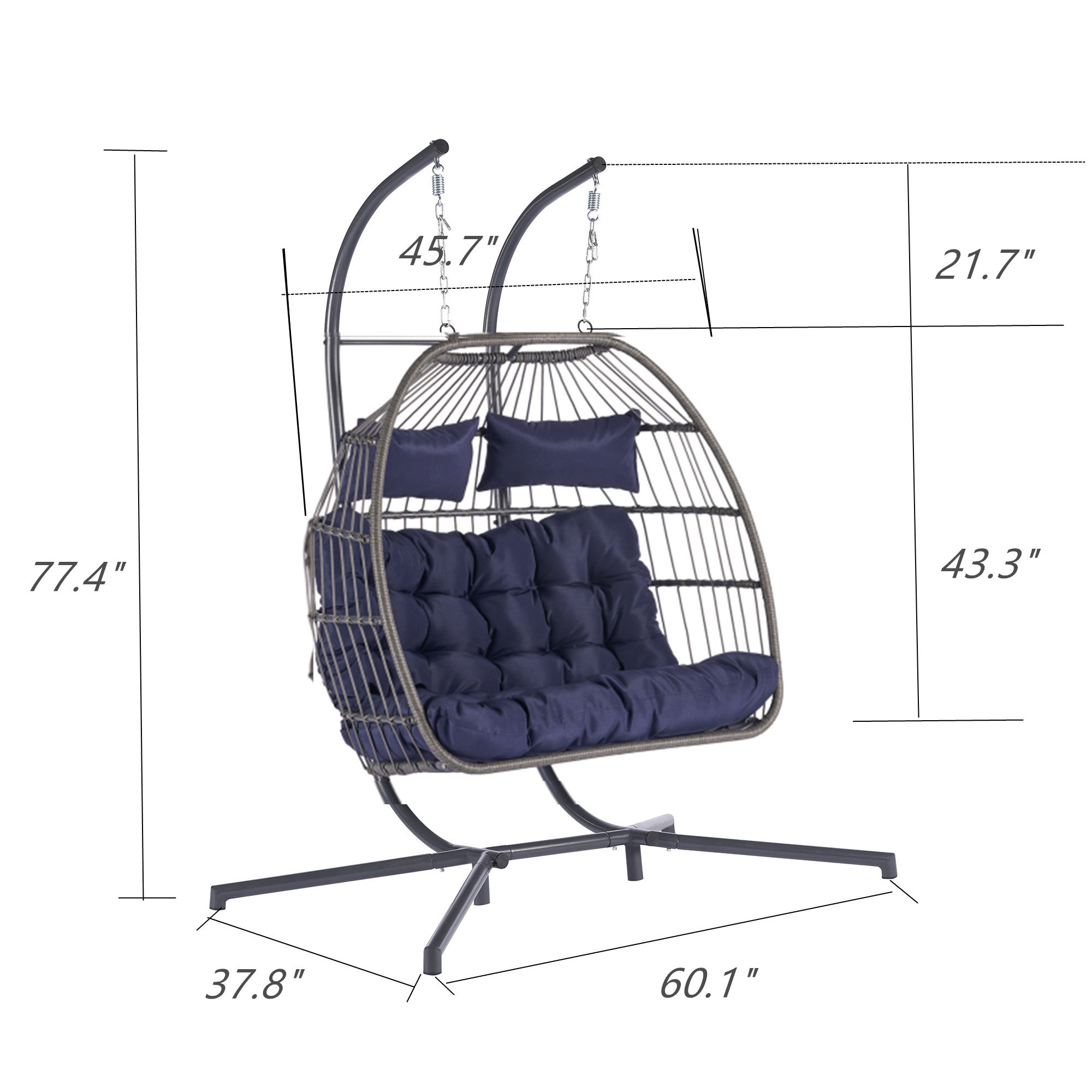 Royard Oaktree Double Swing Egg Chair with Stand Large 2 Person Wicker Loveseat Hanging Chairs with Cushions Indoor Outdoor Rattan Hammock Chair for Patio Backyard Balcony