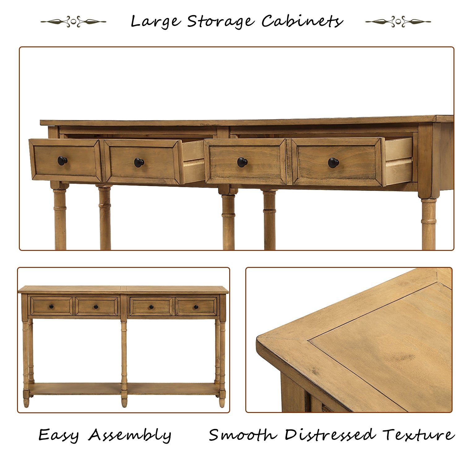 Royard Oaktree Console Table 58 Sofa Table with Two Storage Drawers and Bottom Shelf Rustic Style Entryway Accent Table Wood Narrow Side Table for Living Room Entryway Hallway