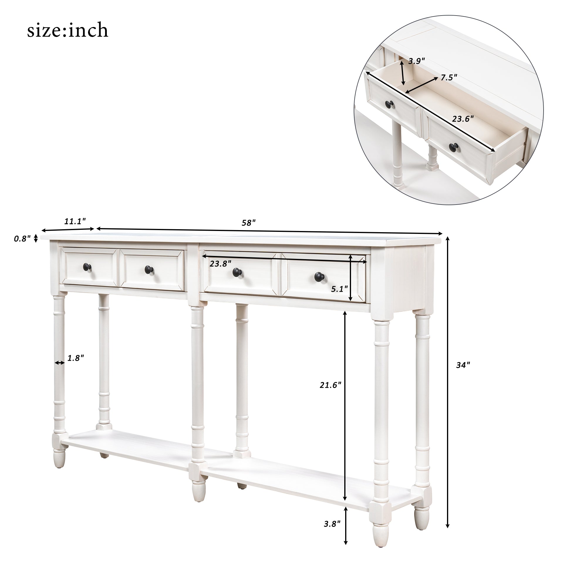 Royard Oaktree Console Table 58 Sofa Table with Two Storage Drawers and Bottom Shelf Rustic Style Entryway Accent Table Wood Narrow Side Table for Living Room Entryway Hallway