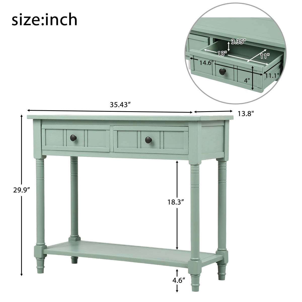 Royard Oaktree Console Table 35 Sofa Table with Two Storage Drawers and Bottom Shelf Classic Entryway Accent Table Wood Narrow Side Table for Living Room Entryway Hallway Small Space