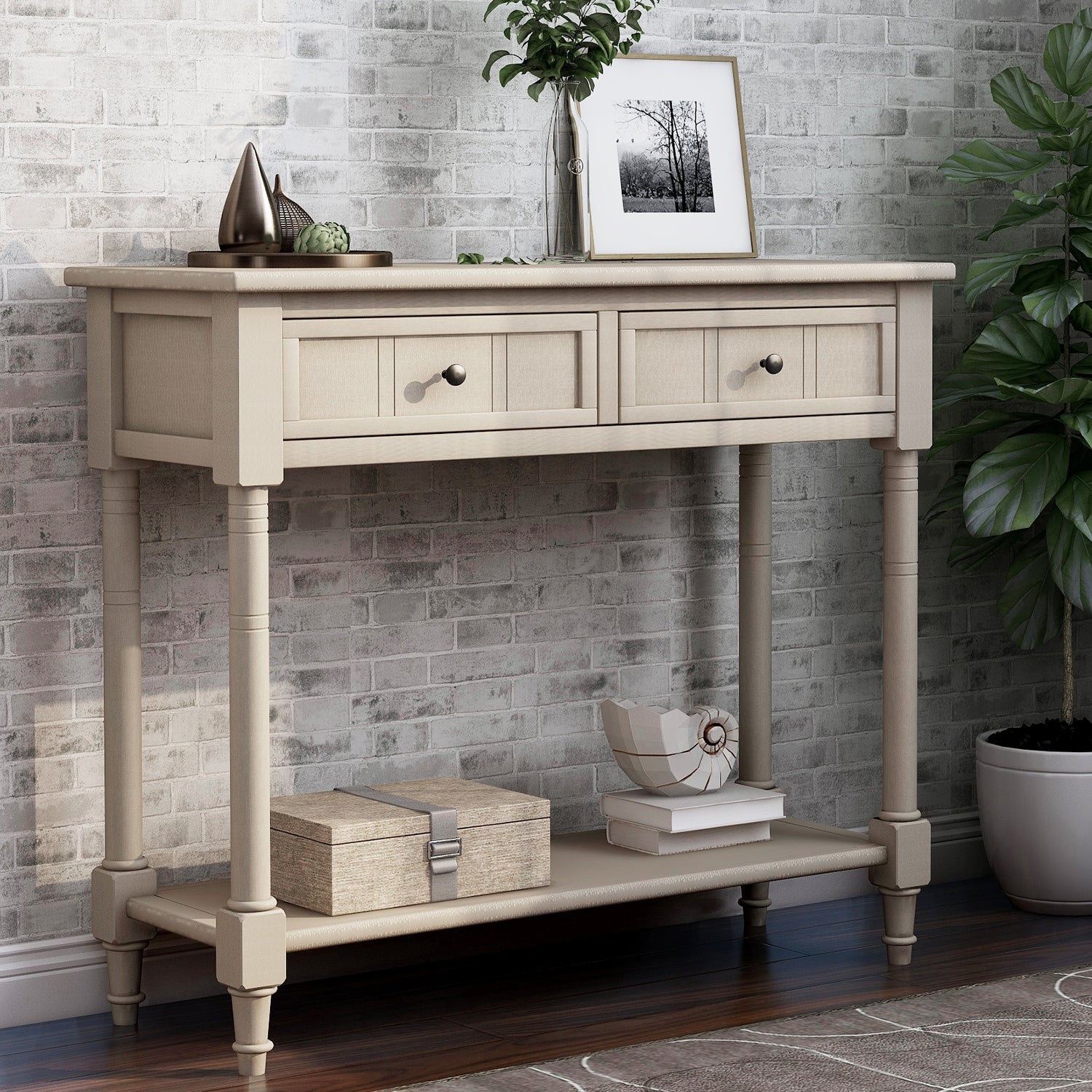 Royard Oaktree Console Table 35 Sofa Table with Two Storage Drawers and Bottom Shelf Classic Entryway Accent Table Wood Narrow Side Table for Living Room Entryway Hallway Small Space