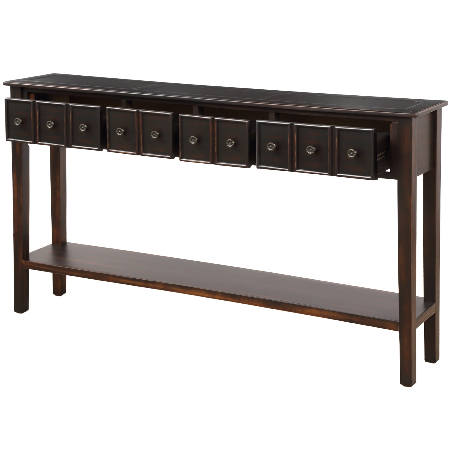 Royard Oaktree Console Table 60 Long Entryway Table with 4 Drawers and Storage Shelf Retro Accent Sofa Table Wood Narrow Entrance Table for Living Room Hallway Foyer Corridor