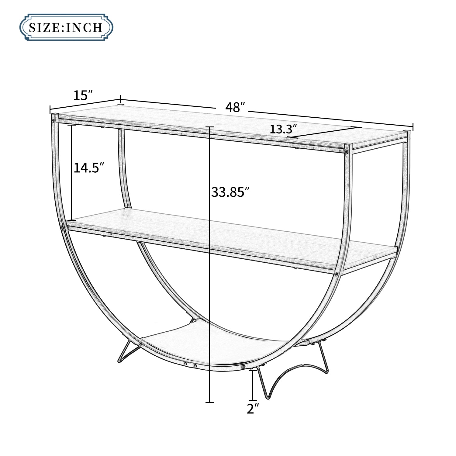 Royard Oaktree Console Table Demilune Shape Entryway Table 3-Tier Accent Sofa Table with Metal Frame Rustic Industrial Design Entrance Table for Living Room Hallway Foyer