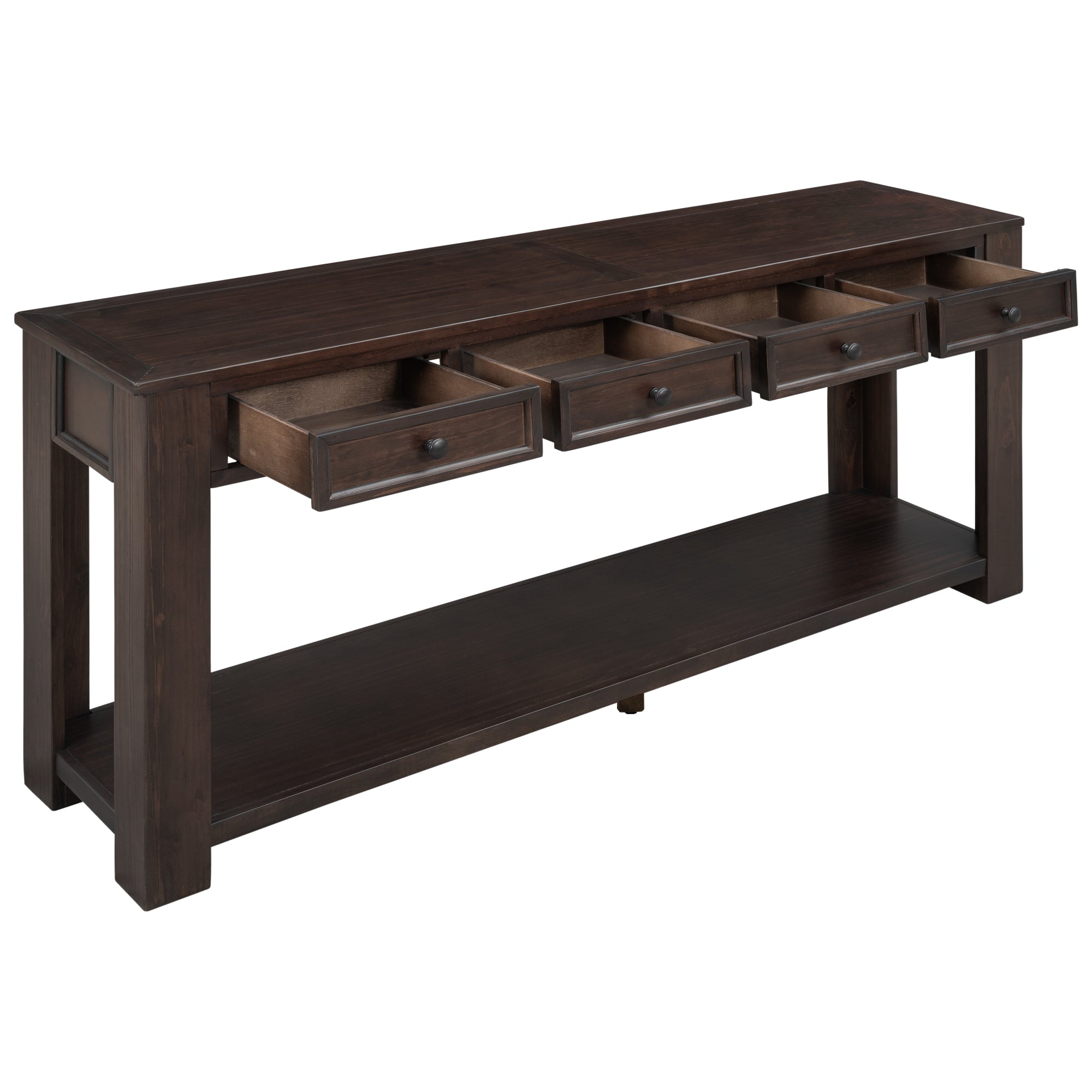 Royard Oaktree Extra Long Console Table with 4 Storage Drawers and Bottom Shelf Wood Entryway Table Entrance Table Rustic Narrow Sofa Table for Living Room Hallway Foyer Corridor