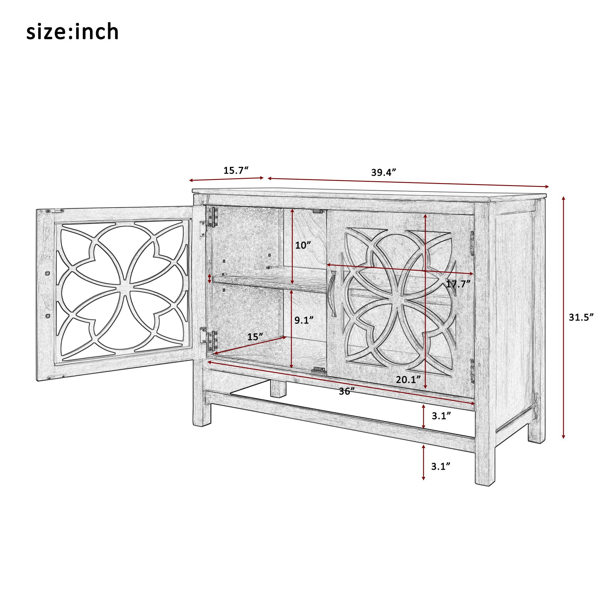 Royard Oaktree Buffet Cabinet Wood Accent Cabinet with 2 Hollow-Carved Doors and Adjustable Shelf Modern Sideboard with Storage for Kitchen Living Room Bedroom Entryway