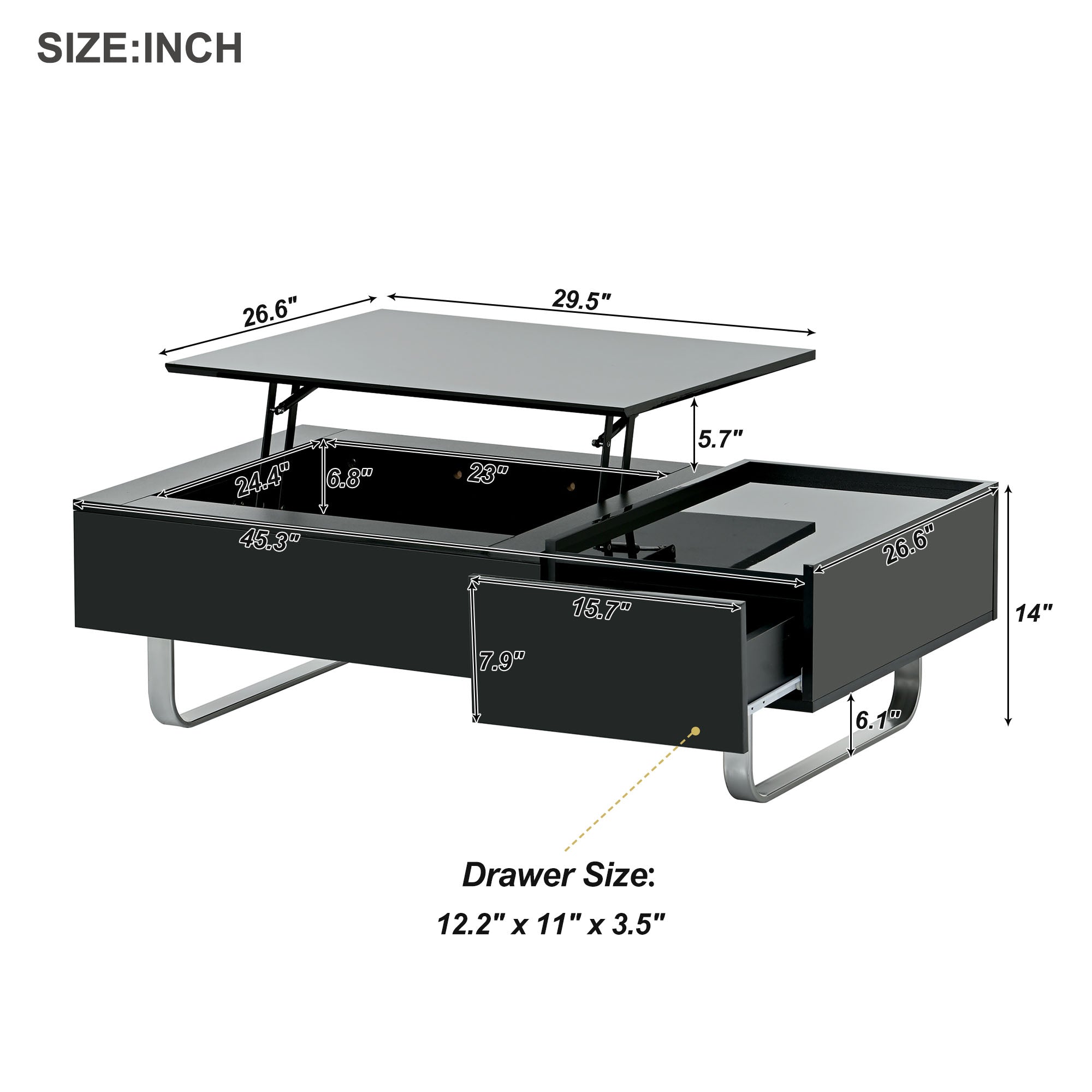 Royard Oaktree Coffee Table with Lifted Tabletop Multi-functional Wood Coffee Table with Hidden Compartment and Storage Drawer Modern High-gloss Cocktail Table for Living Room Office