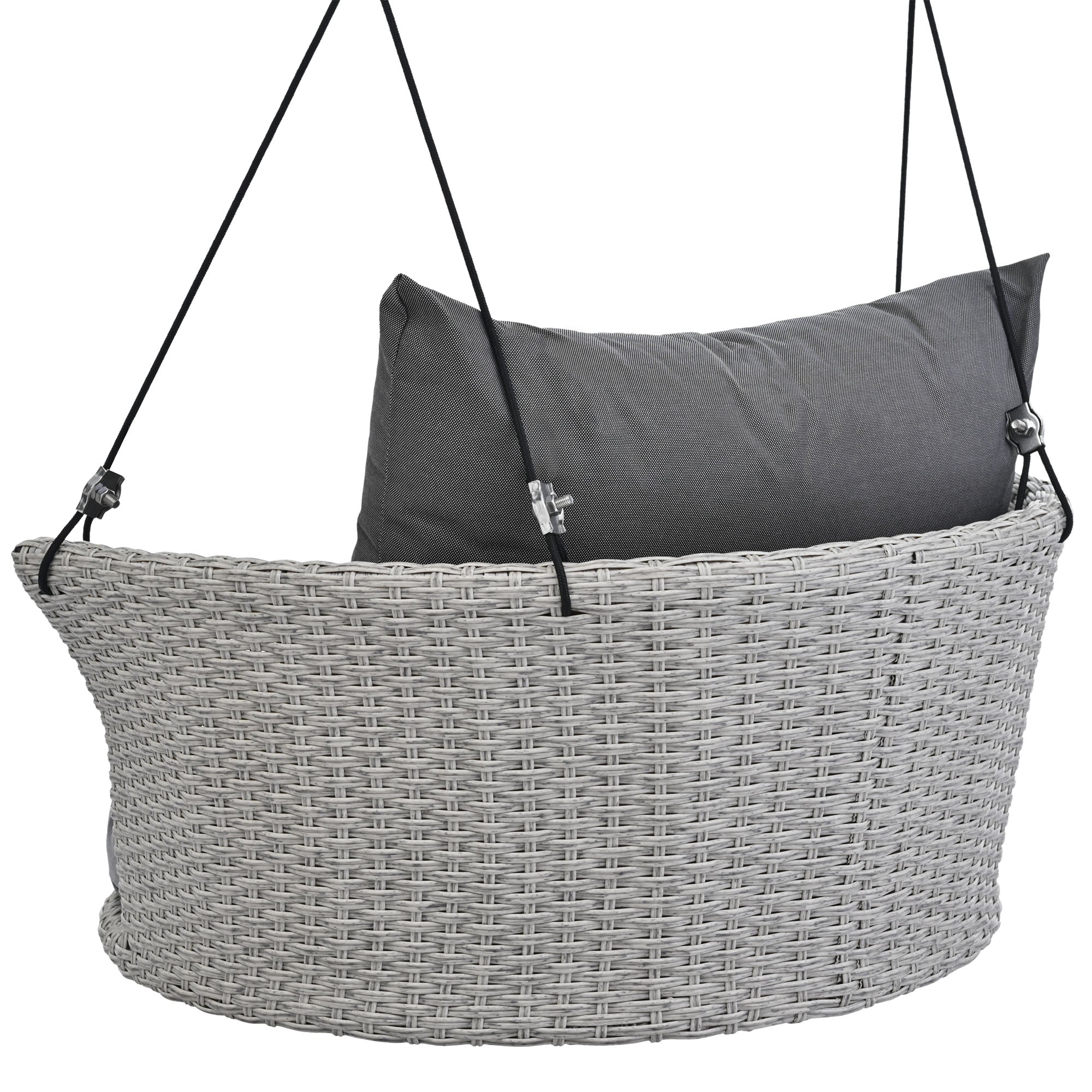 Royard Oaktree Round Wicker Porch Swing Patio Single Person Hanging Swing Chair with Adjustable Ropes Outdoor Rattan Swing Bench with Cushions for Backyard Garden