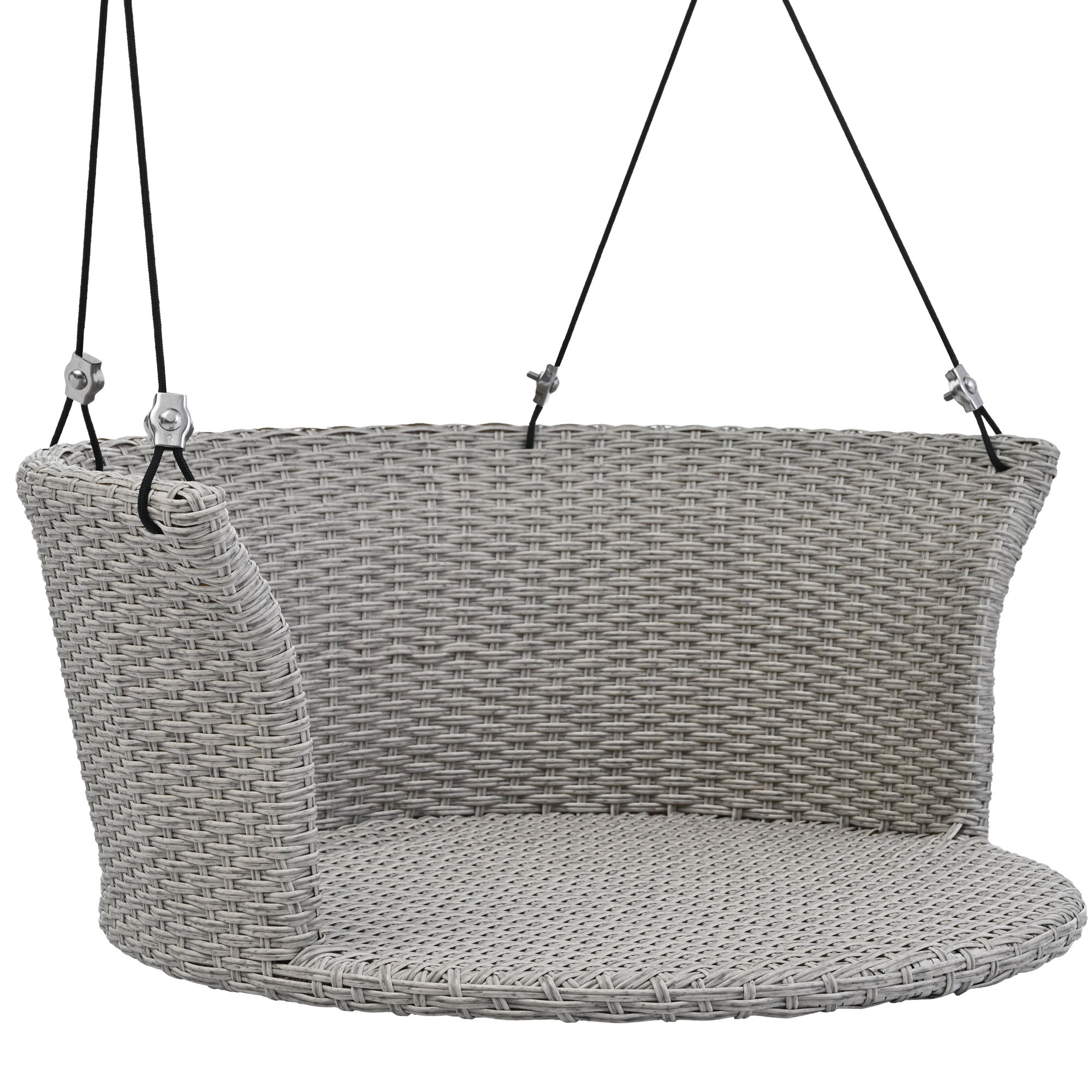 Royard Oaktree Round Wicker Porch Swing Patio Single Person Hanging Swing Chair with Adjustable Ropes Outdoor Rattan Swing Bench with Cushions for Backyard Garden