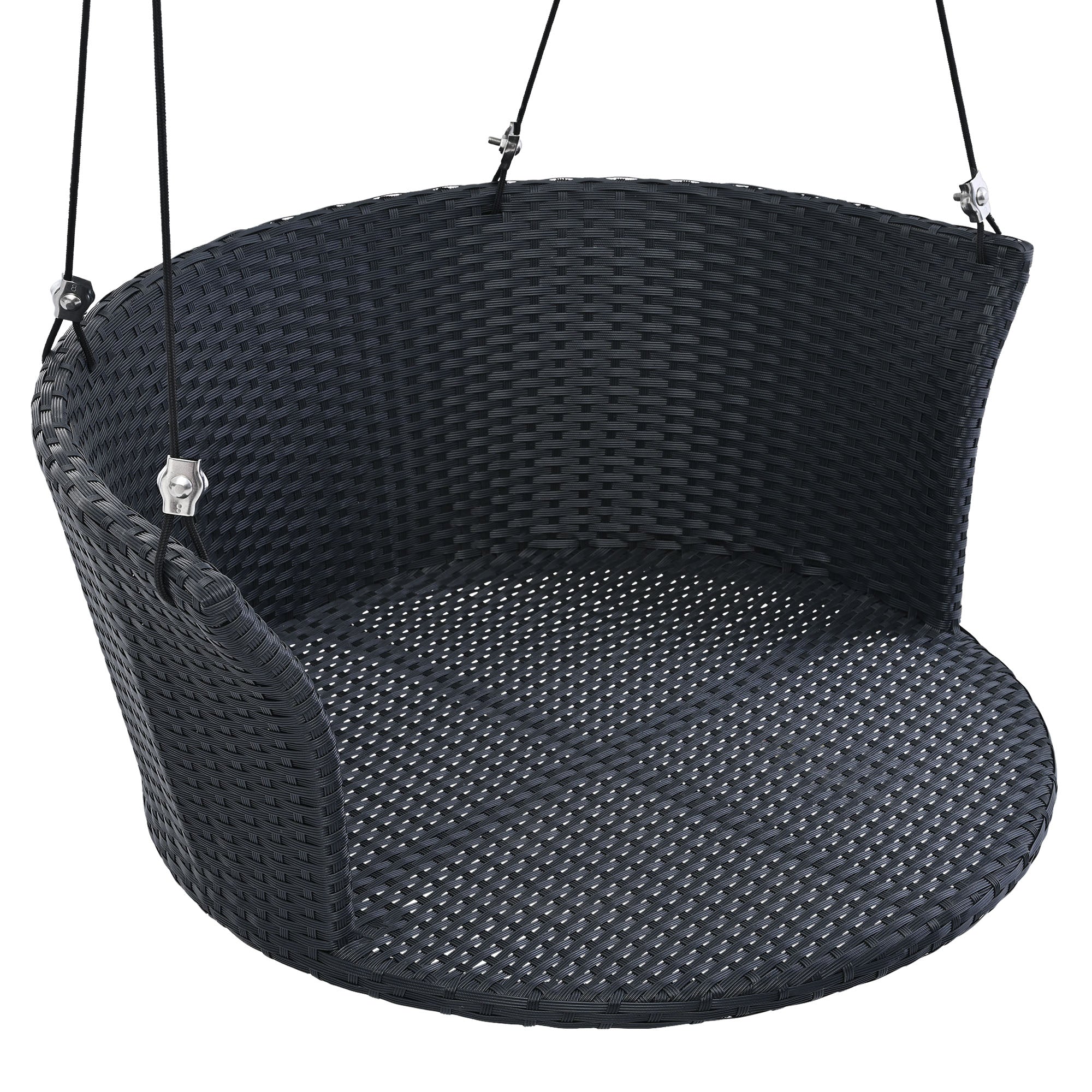 Royard Oaktree Round Wicker Porch Swing Patio Single Person Hanging Swing Chair with Adjustable Ropes Outdoor Rattan Swing Bench with Cushions for Backyard Garden