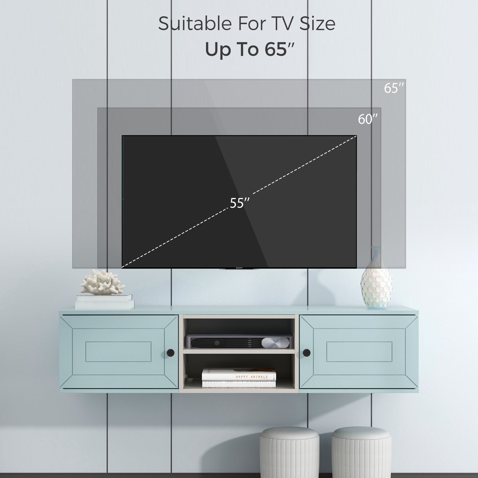 Royard Oaktree Floating TV Stand Wall Mounted TV Stand for TVs Up to 65 Modern Entertainment Center with 2 Storage Cabinet & Adjustable Shelf Wood Media Console TV Bench for Living Room