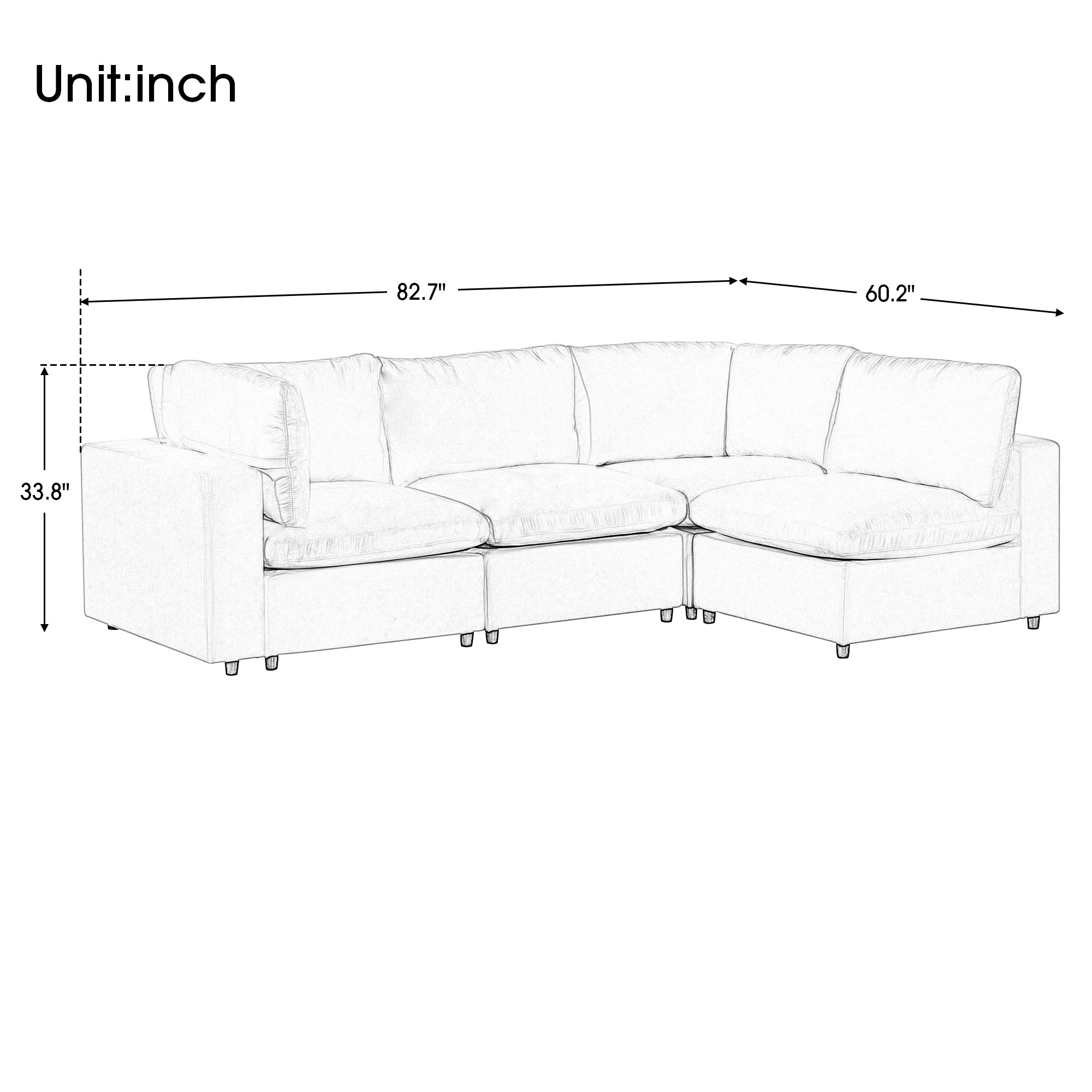 Royard Oaktree Modular Sectional Sofa with Wireless Charging Station and Built-in Bluetooth Speaker Upholstered 4-Seat Sleeper Couch Modern Convertible Sofa for Living Room Apartment Office