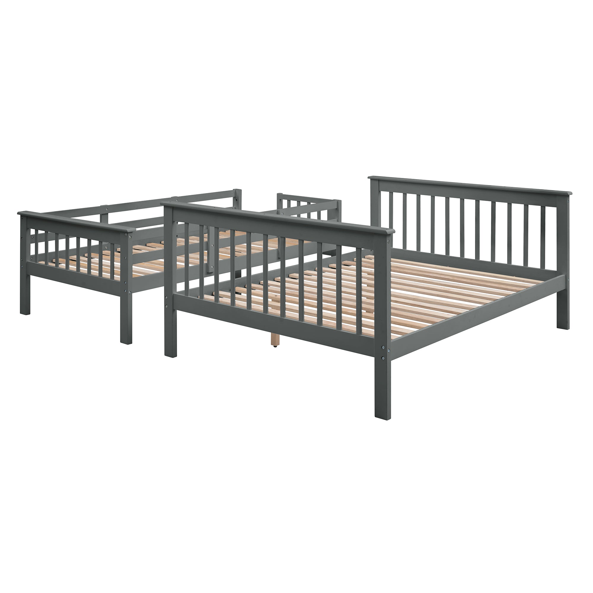 Royard Oaktree Twin-Over-Full Bunk Bed with Storage Stairway and Guard Rail Wood Bunk Bed Frame with Headboard and Footboard, Wood Slats, No Box Spring Needed